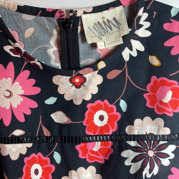 Kate Spade Floral on Black Classic Swing Dress with Eyelet Detail - Picture 6 of 7